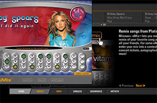 Mixman eMixes were online branded-artist interactive music experiences that allowed fans to make their own mix and e-mail it to a friend. (This was 10 years before FB-apps!)