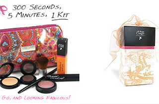 5 Minutes to Gorgeous was implemented as research indicated kits were highly successful. Note gift box and carry bag leverage brand color scheme and hierarchy.