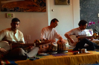 Musicians from the Ali Akbar College of Music. (Indian Classical). Environmental artist Andres Amador exhibited in gallery.
